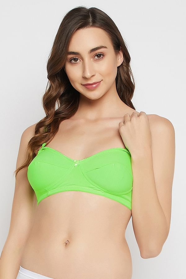 Non-Padded Non-Wired Full Cup Multiway Balconette Bra in Neon Green - Cotton
