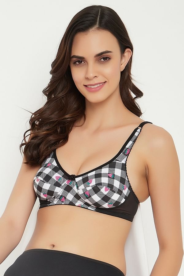 Buy Non Padded Non Wired Full Cup Checkered Bra In Black 100 Cotton Online India Best Prices 