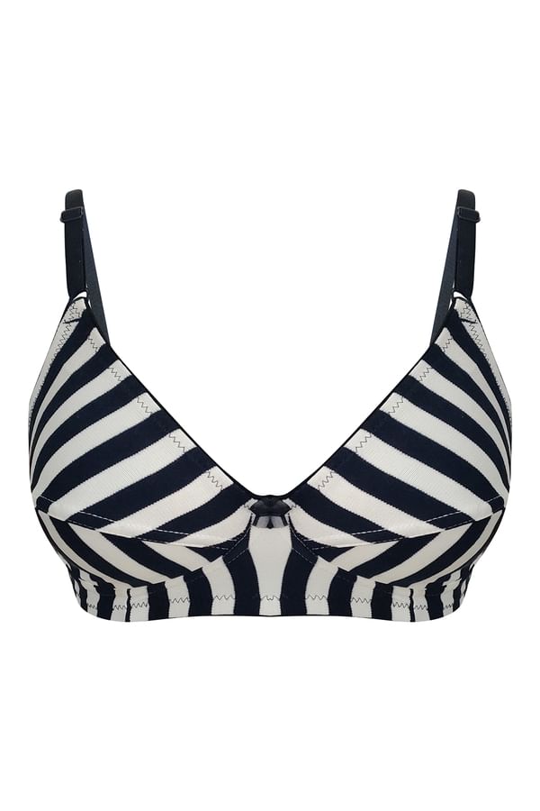 Buy NonPadded NonWired Full Cup Striped Bra in Black Cotton Online