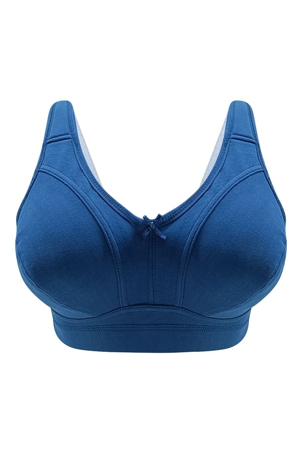 Buy NonPadded NonWired Full Figure Bra in Royal Blue Cotton Online