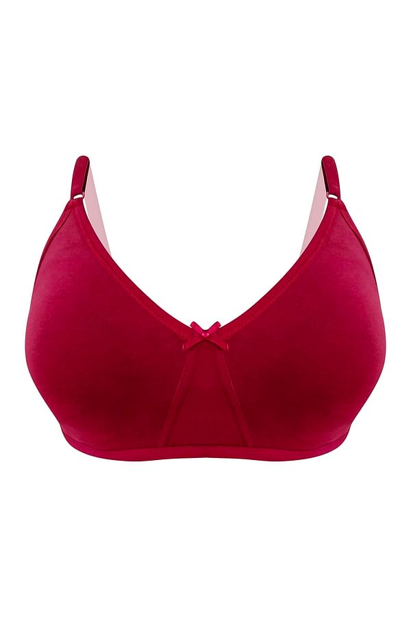 Buy Non-Padded Non-Wired Full Figure T-shirt Bra in Maroon - Cotton ...