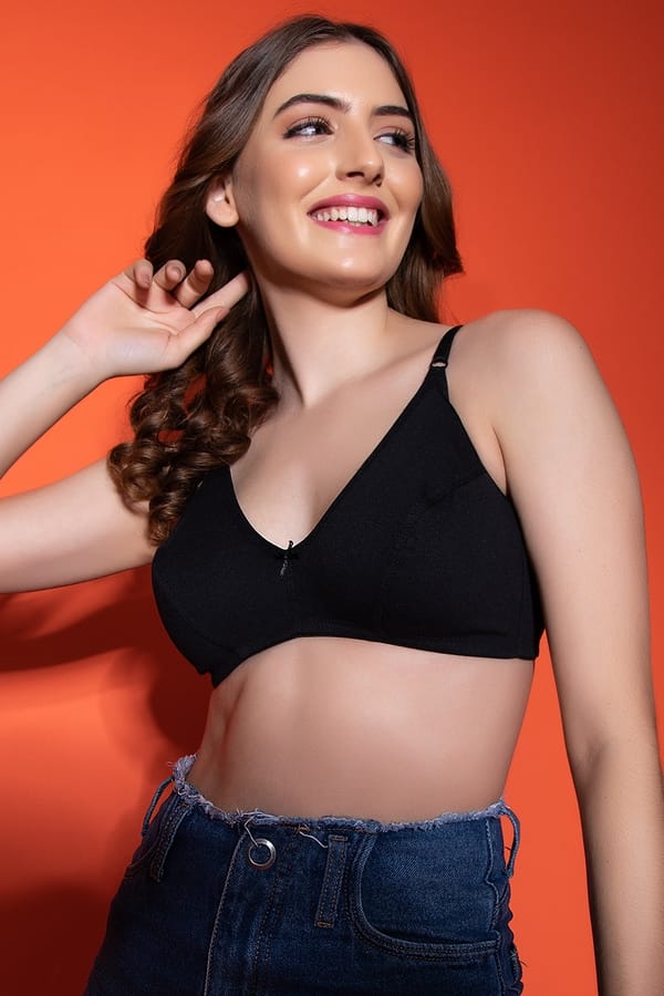 Buy NonPadded NonWired Demi Cup Bra in Black Cotton Rich Online