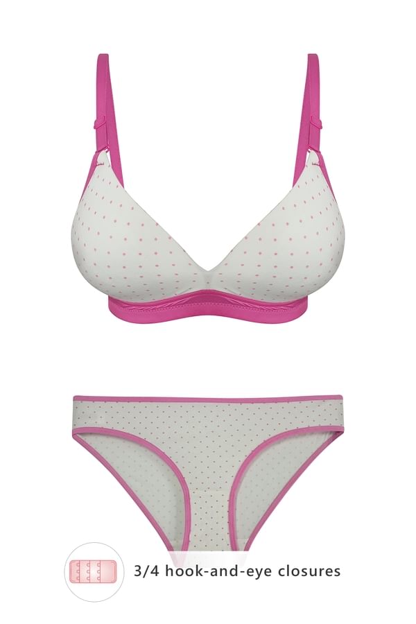 Buy NonPadded NonWired Polka Print Full Figure Bra & Bikini Panty Set