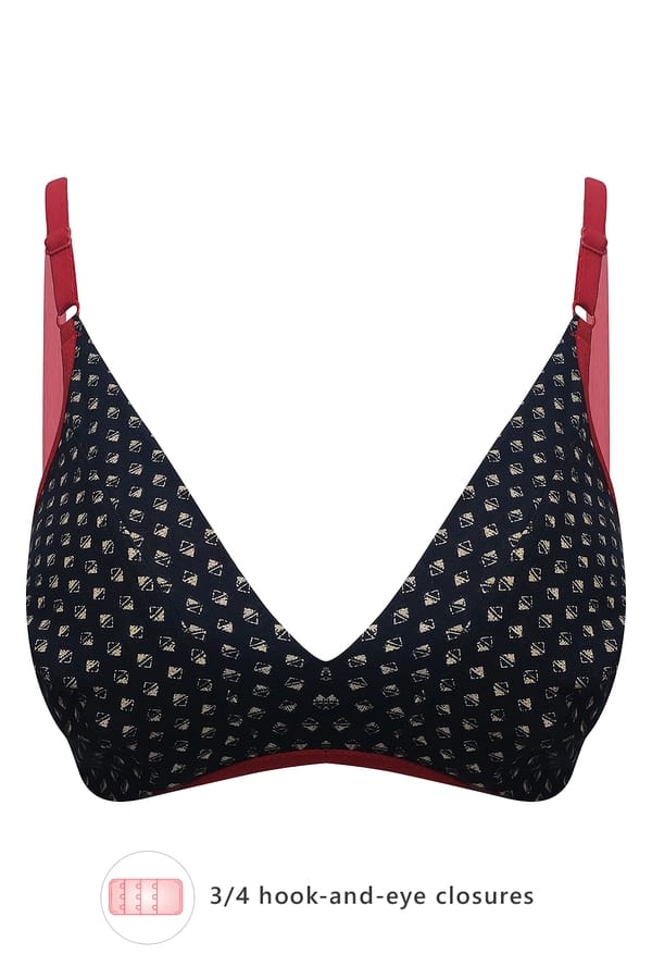 Buy Non-Padded Non-Wired Printed Bra in Navy Blue - Cotton ...
