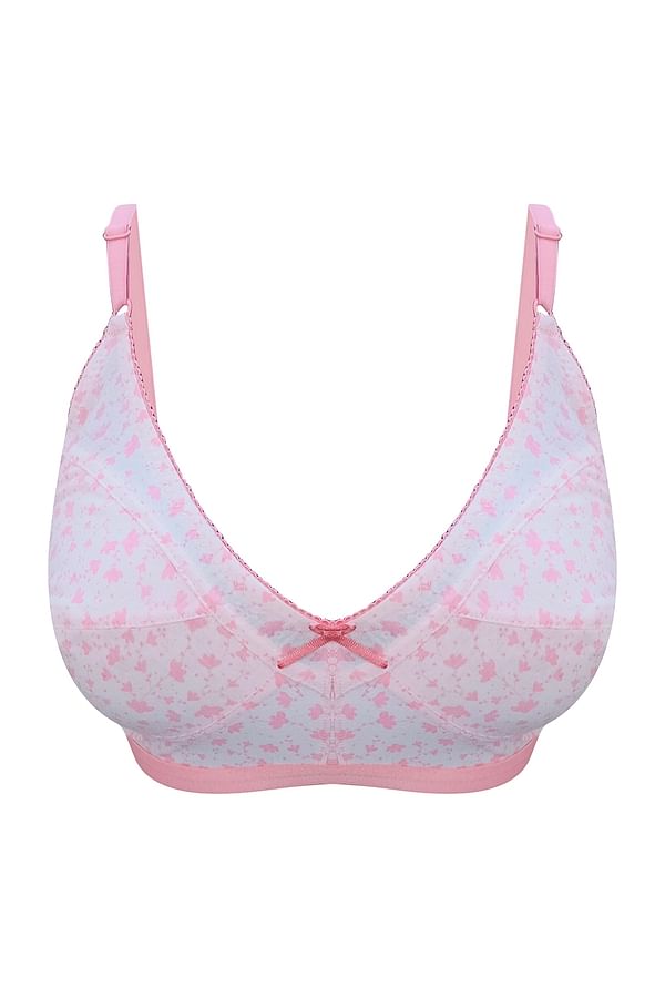 Buy Non-Padded Non-Wired Floral Print Full Figure Bra in Baby Pink ...