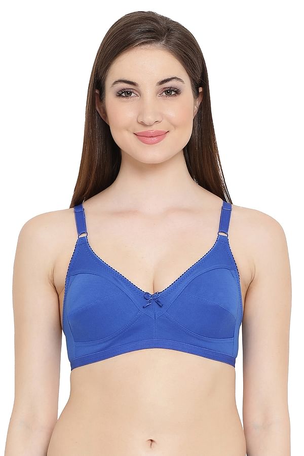 Buy Non-Padded Non-Wired Full Cup Bra in Blue - Cotton Rich Online