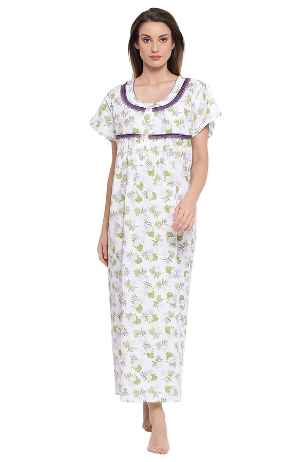 Buy Cotton Printed Long Nighty In Purple Online India, Best Prices, COD ...