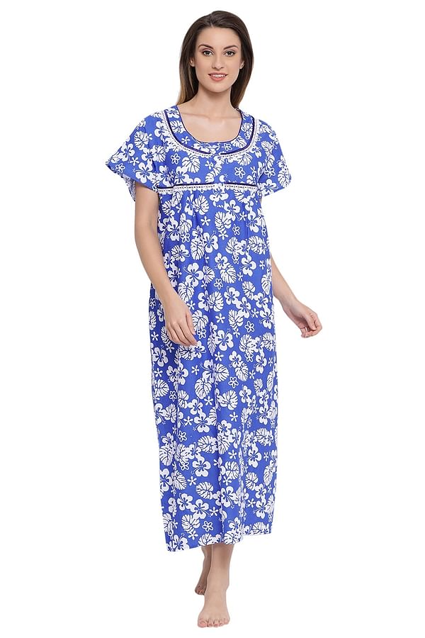 Buy Cotton Floral Print Long Night Dress Online India, Best Prices, COD ...