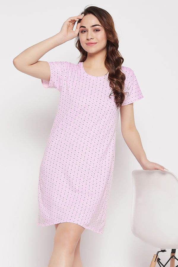 Buy Print Me Pretty Short Night Dress in Baby Pink - 100% Cotton Online ...