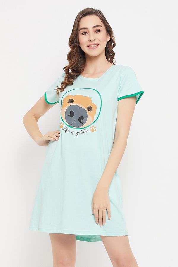 Buy Dog Print Short Night Dress in Baby Blue - 100% Cotton Online India ...