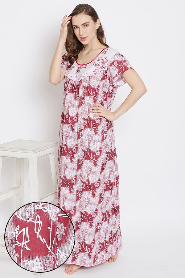 Buy Pretty Me Pretty Long Night Dress in Maroon- 100% Cotton Online ...