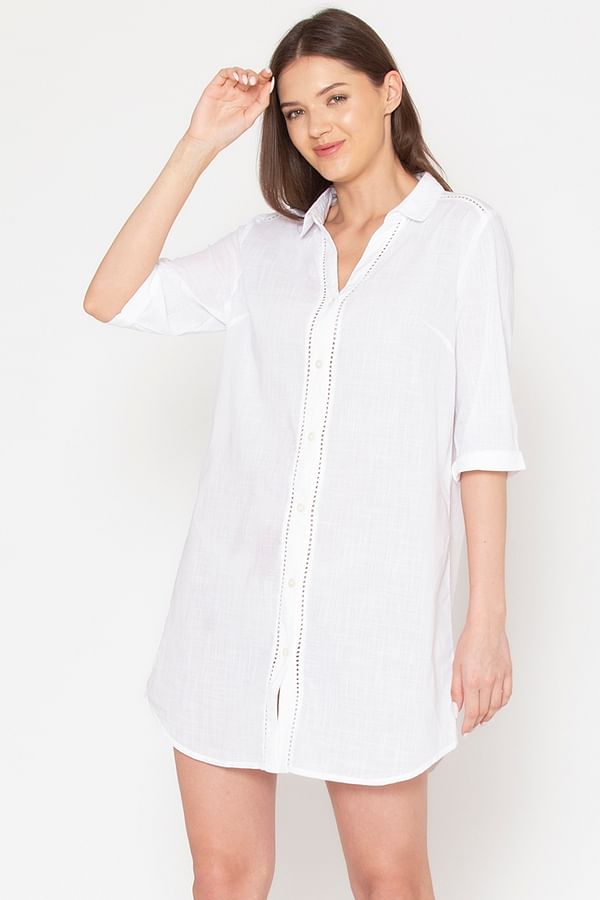 Buy Button Me Up Ladder Lace Sleep Shirt - Cotton Linen Online India ...