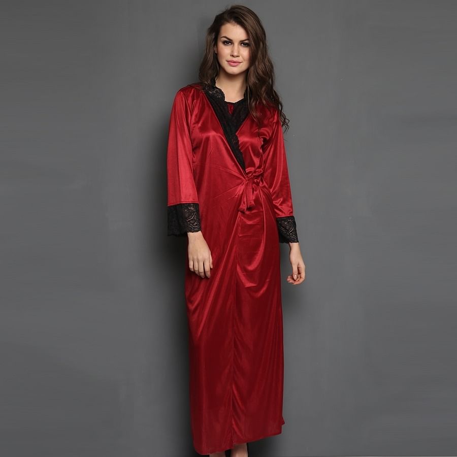 Buy Satin & Lace Nightgown with Robe Online India, Best Prices, COD ...