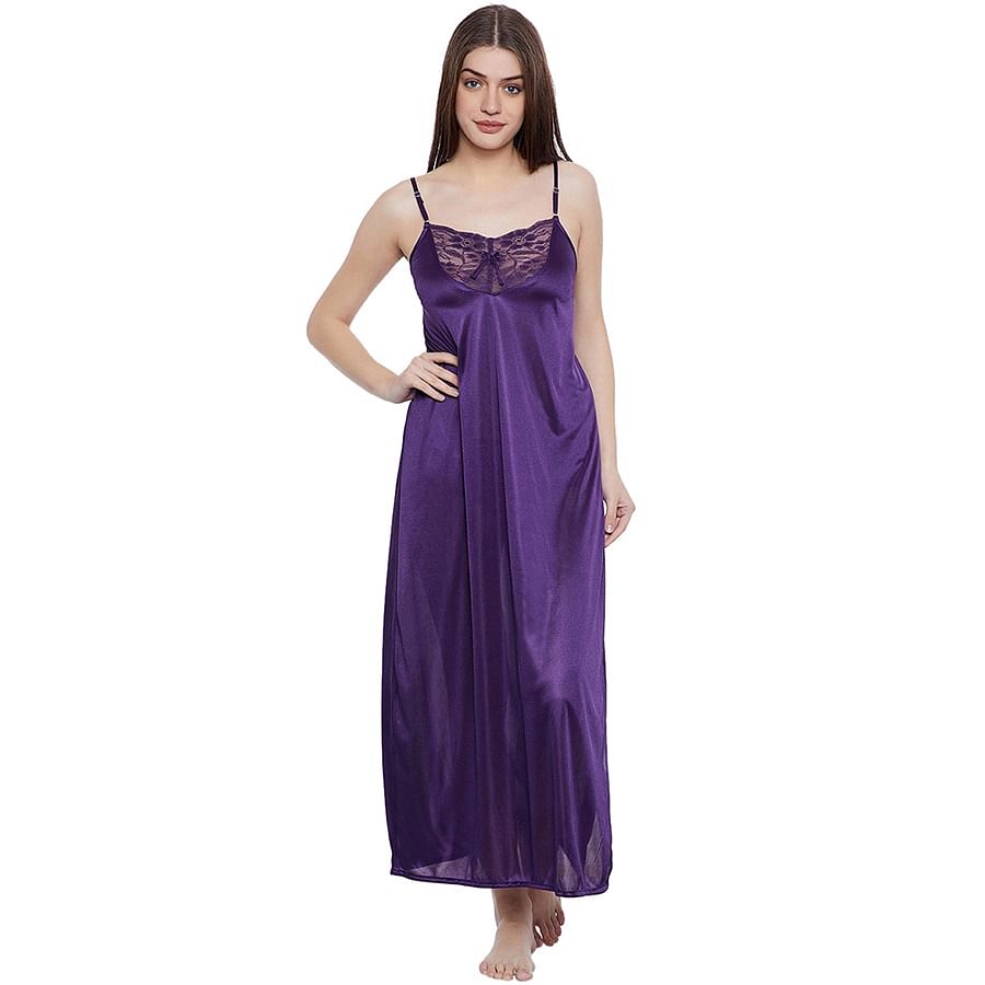 Buy Satin Long Nighty in Purple Online India, Best Prices, COD - Clovia ...