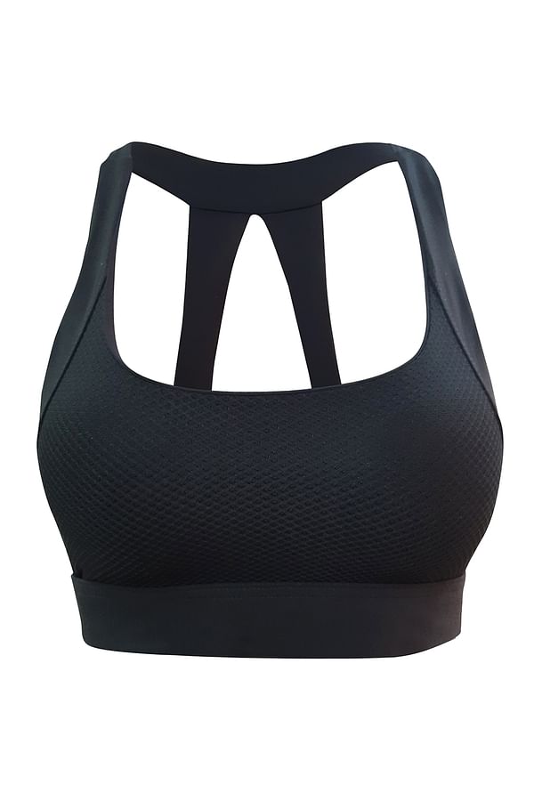 Buy Medium Impact Padded Sports Bra with Mesh Panels in Black Online ...