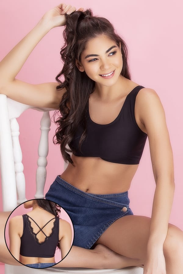 Buy Low Impact Padded Sports Bra with CrissCross Back in Black Online