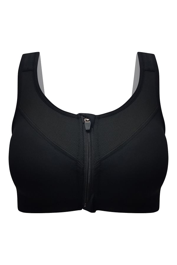Buy Medium Impact Padded Sports Bra With Front Zip in Black Online ...
