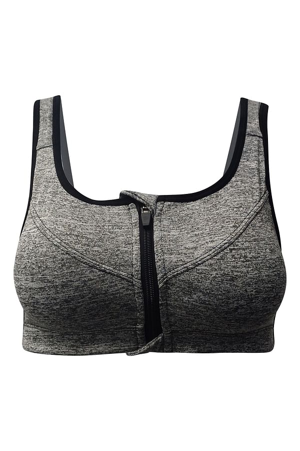 Buy Medium Impact Padded Sports Bra with Front Zip in Light Grey Online ...