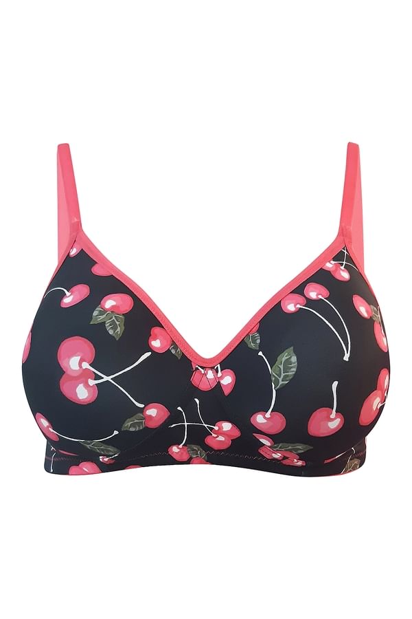 Buy Padded NonWired Full Coverage Cherry Print TShirt Bra In Black