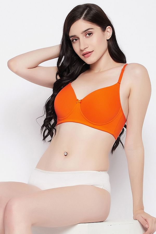 Buy Padded Non Wired Demi Cup Multiway T Shirt Bra In Orange Colour