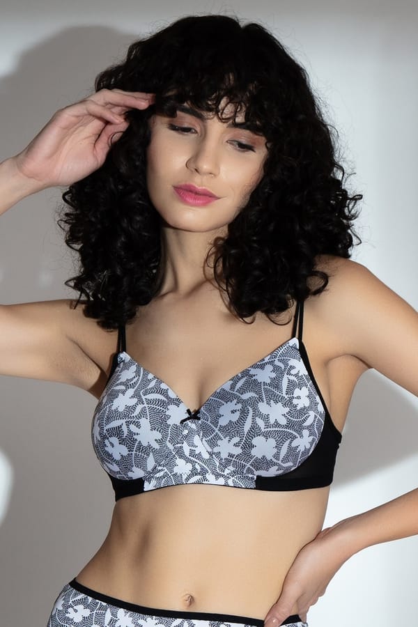 Buy Padded NonWired Full Cup Floral Print Multiway Bra in Black Online