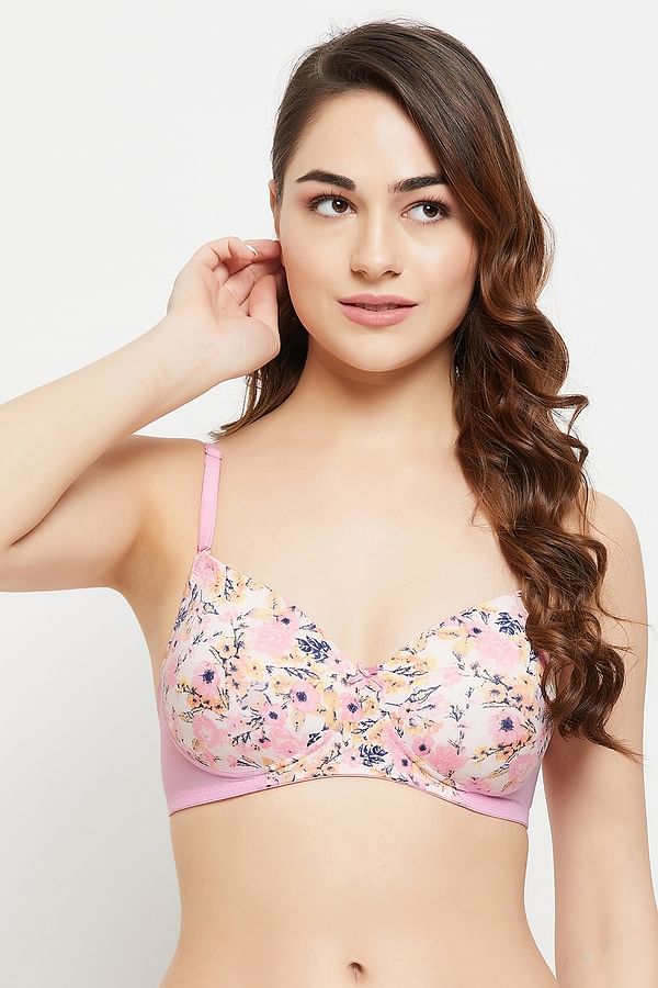 Buy AMANTE Pink Women's Floral Print Padded Non Wired T-Shirt Bra