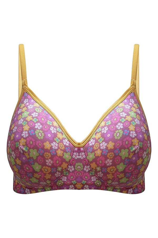 Buy Padded Non Wired Full Cup Floral Print T Shirt Bra In Pink Online 