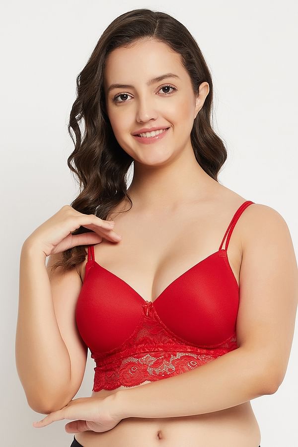 Designer Womens Intimate Lace Trim Bralette Color-Red Size-X-Large