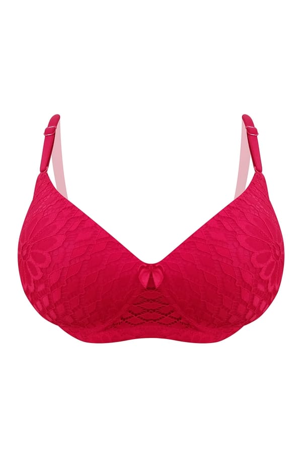 Buy Padded NonWired Full Cup SelfPatterned Multiway Bra in Red Lace