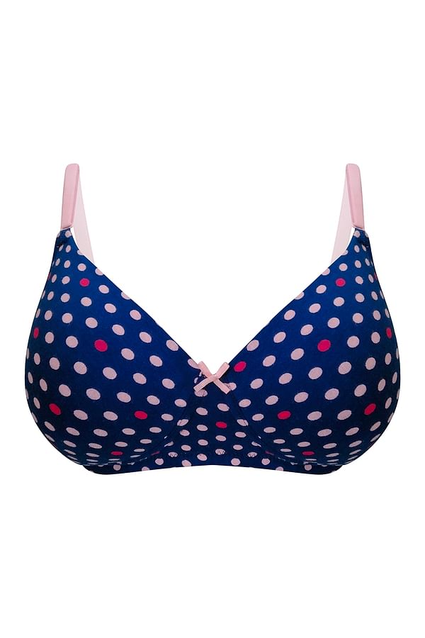 Buy Padded Non Wired Full Cup Polka Dot Print Multiway T Shirt Bra In Navy Cotton Online India 