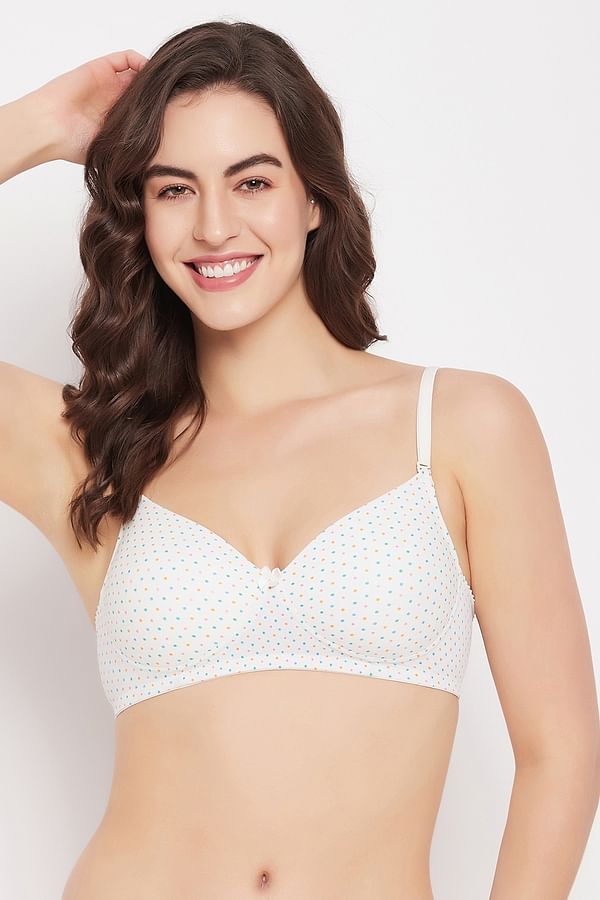 Buy Padded Non Wired Full Cup Polka Dot Print Multiway T Shirt Bra In White Online India Best 