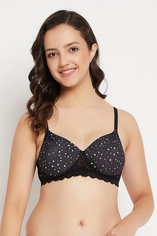 Buy Padded Non Wired Full Cup Polka Dot Print T Shirt Bra In Black