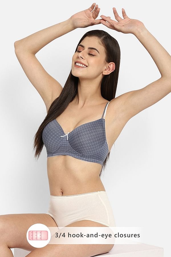 Buy Padded Non Wired Full Cup Polka Print T Shirt Bra In Dark Grey