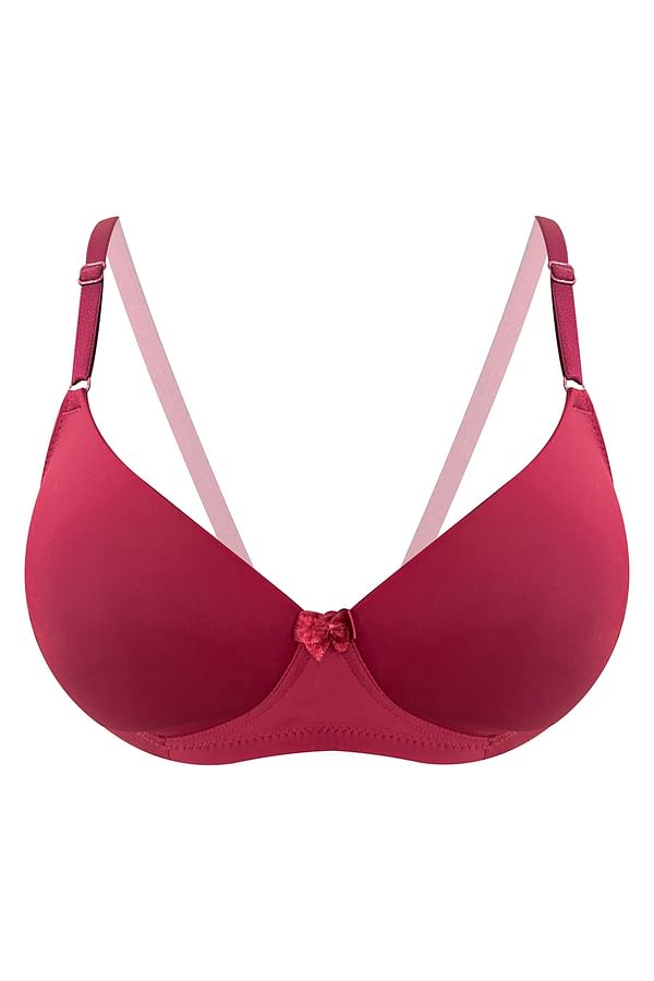 Buy Padded Non-Wired Full Cup T-shirt Bra in Maroon Online India, Best ...