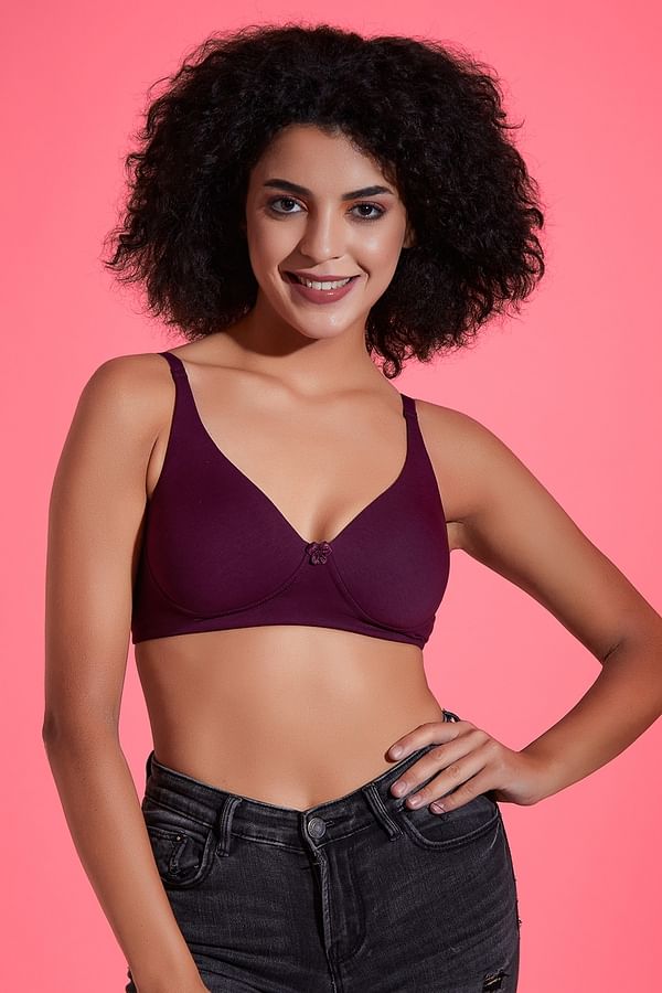 Buy Padded Non-Wired Full Cup T-shirt Bra in Plum Colour - Cotton