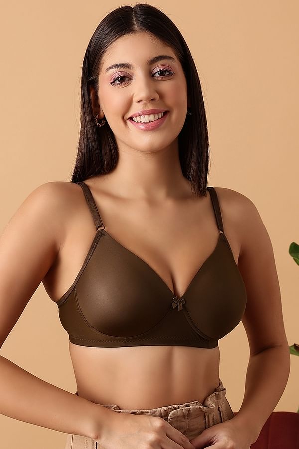 Buy Padded Non-Wired Full Cup T-shirt Bra in Brown Online India
