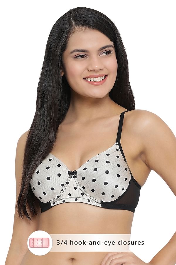 Buy Padded Non Wired Full Coverage Polka Print T Shirt Bra In Black