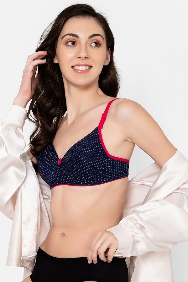 Buy Padded Non Wired Full Cup Printed Multiway T Shirt Bra In Navy Cotton Online India Best 4349