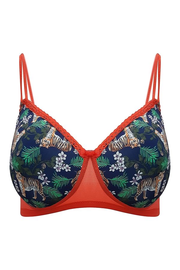 Buy Padded NonWired Printed Full Cup Tshirt Bra In Blue