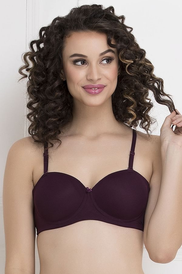 Buy Padded Underwired Full Cup Multiway Strapless T Shirt Bra In Purple With Balconette Style 4486