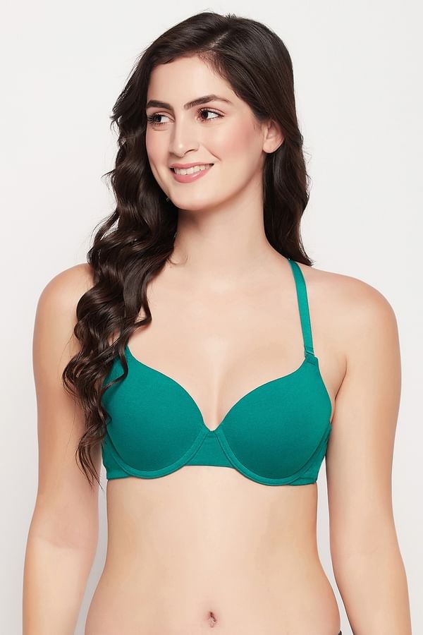 Buy Padded Underwired Full Cup Multiway Tshirt Bra in Teal Green Cotton Online India, Best