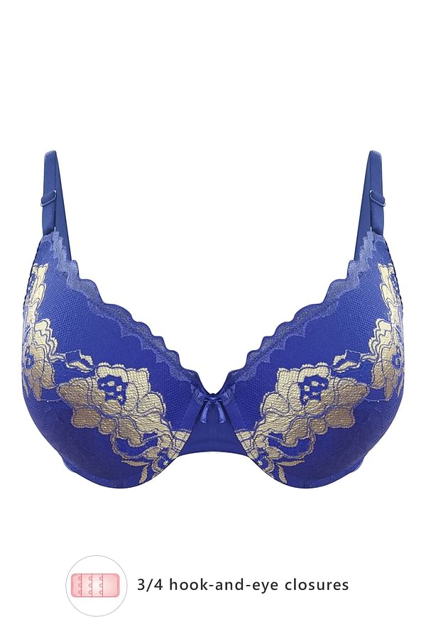 Buy Padded Push Up Underwired Demi Cup Printed Bra In Royal Blue Online