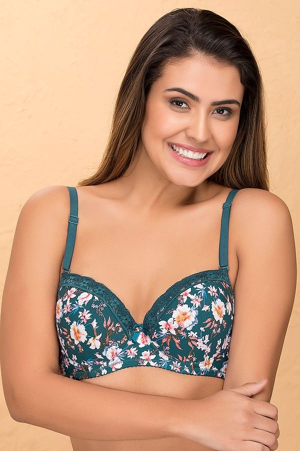 Buy Level 1 Push-up Underwired Floral Print Multiway Bra in Dark Green -  Lace Online India, Best Prices, COD - Clovia - BR1984P17