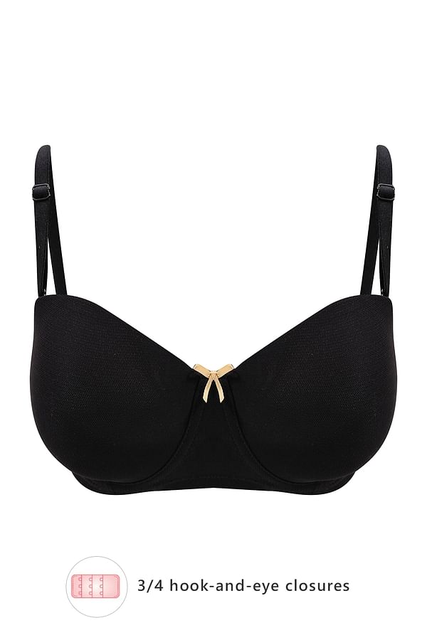 Buy Padded Underwired Full Cup Multiway Strapless Bra In Black With Balconette Style Online 