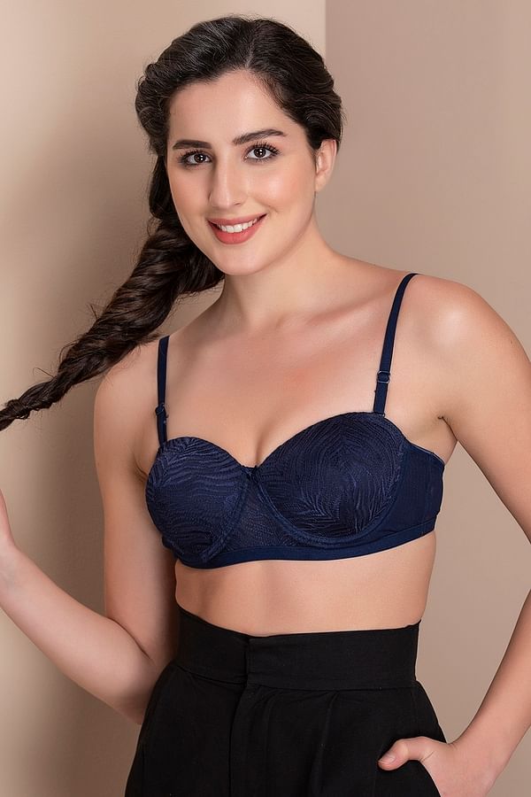 Buy Padded Underwired Full Cup Strapless Bra in Navy with