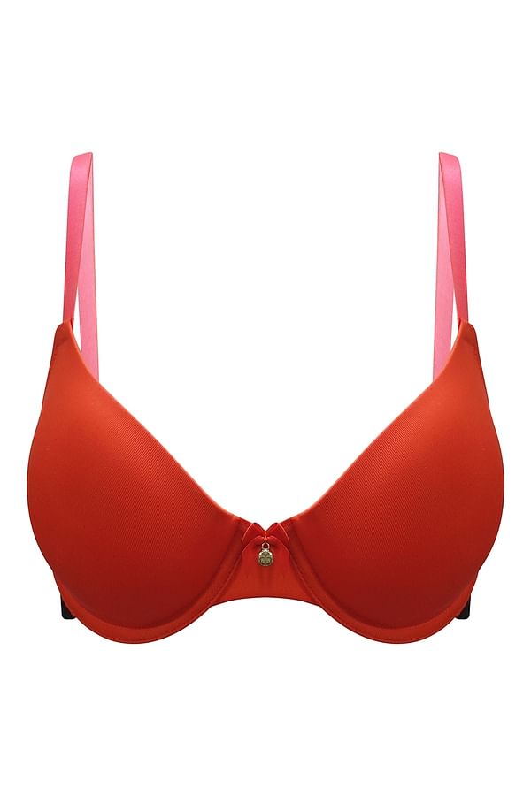 Buy Padded Underwired T-Shirt Bra with Lace Wings In Orange Online ...
