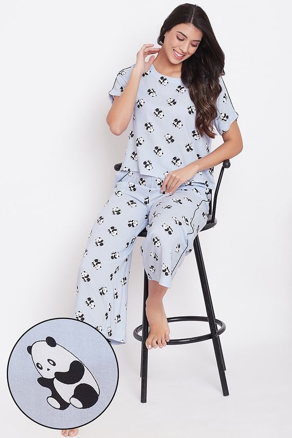 Buy We Bare Bears Print Cropped Top & Wide Leg Ankle-Length Pyjama in ...