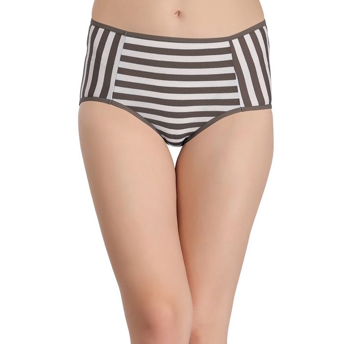 

Clovia Cotton High Waist Striped Hipster - PN1424P06, Brown
