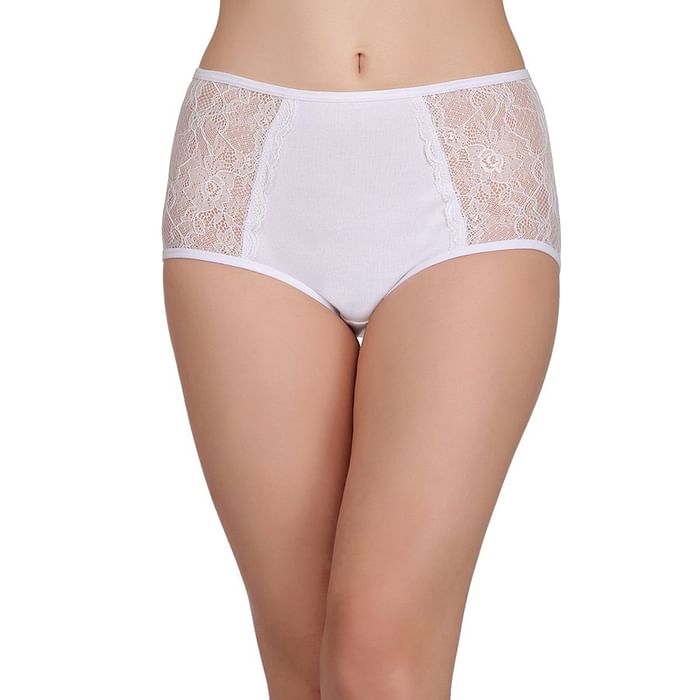 

Clovia High Waist Hipster With Lace Panels in White - Cotton - PN1675R18