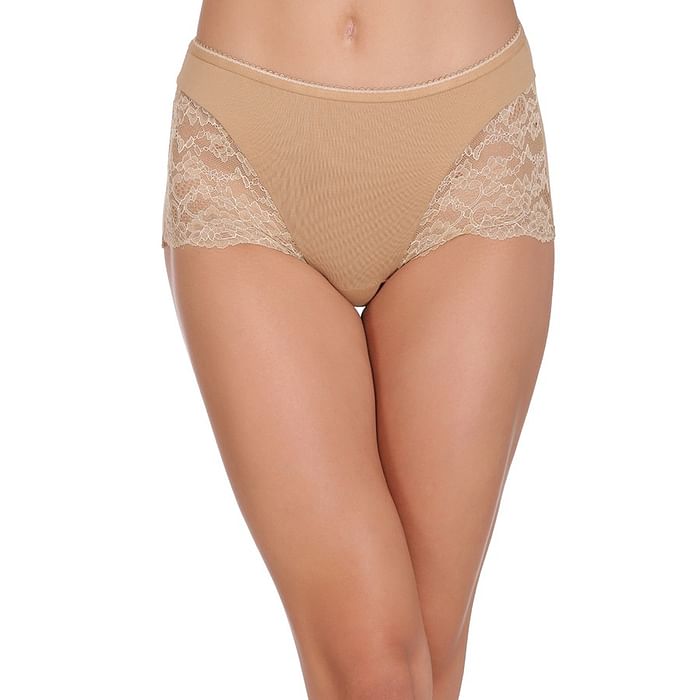

Clovia Cotton High Waist Hipster with Lace Wings - PN1775P24, Nude-colour